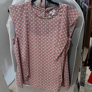 Worthington Short sleeve, ruffled blouse. White, black, red, grey. Size XL
